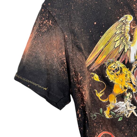 Reworked Queen Crest Band Cropped Graphic Tee M Oversized Bleached Boho Edgy - Picture 4 of 5